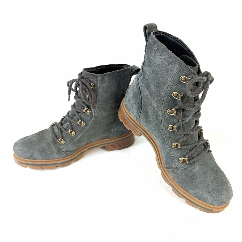 SOREL Women's Lennox NL4410-367 Grey Suede Lug Waterproof Combat Boots Size 9.5